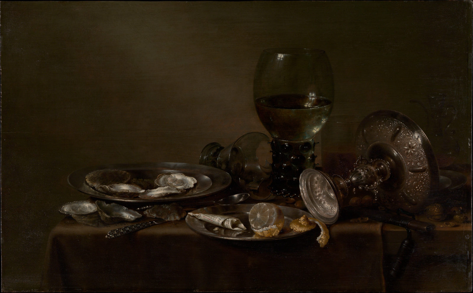 Willem Claesz Heda, Still Life with Oysters, a Silver Tazza, and Glassware (1635)